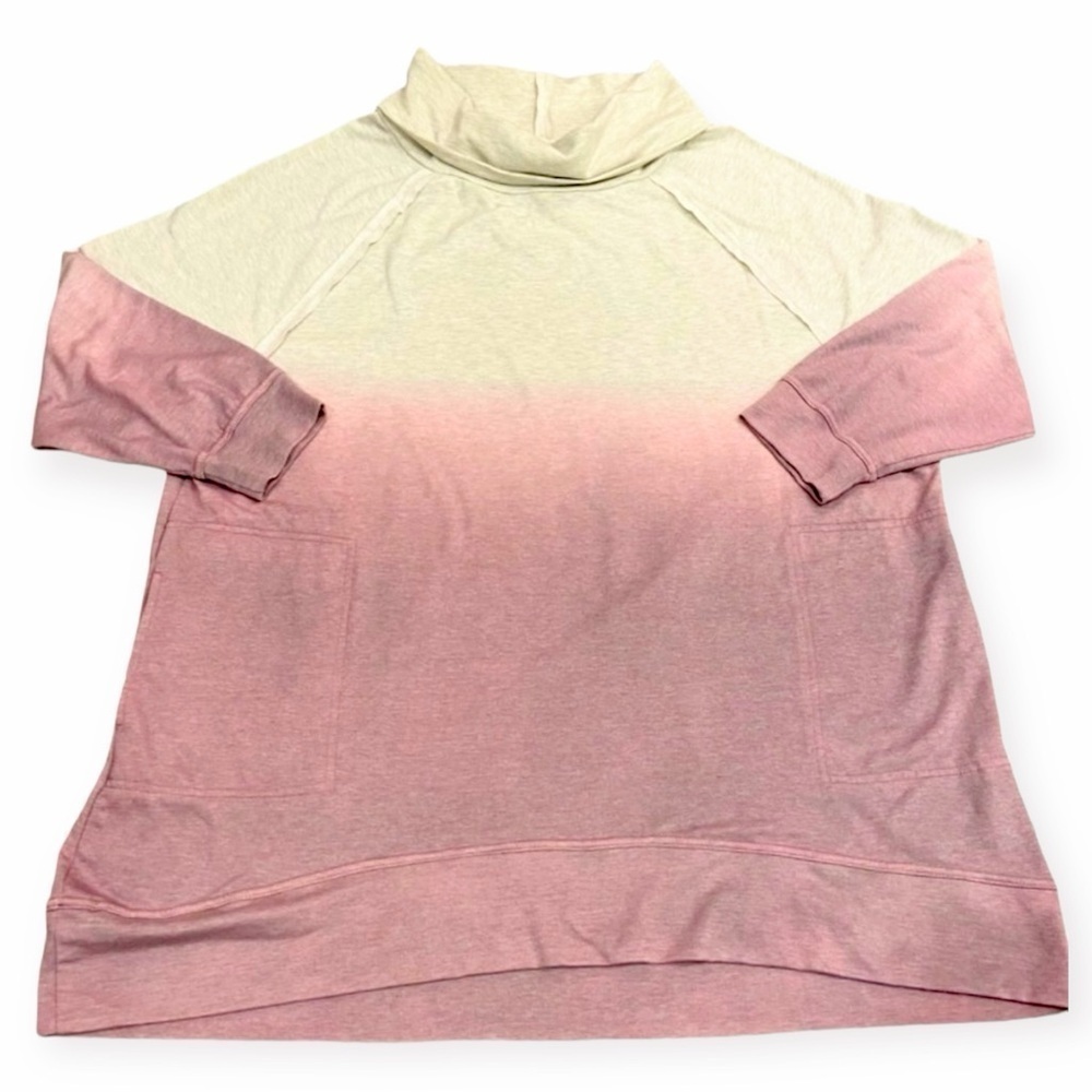 Easel Womens L Tunic Two Tone Cowl Neck Pockets Long Sleeve Ombre Purple Oatmeal